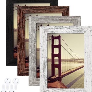 BAIJIALI 4x6 Picture Frame Distressed Farmhouse Wood Pattern Set of 4,Display 3.5x5 with Mat or 4x6 Without Mat,Multicolour