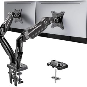 HUANUO Dual Monitor Stand - Full Adjustable Monitor Desk Mount Swivel Vesa Bracket with C Clamp, Grommet Mounting Base for 13 to 32 Inch Computer Screens - Each Arm Holds 4.4 to 19.8lbs