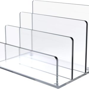 Jucoan Clear Acrylic File Holder, 3 Sections Vertical Desktop Organizer, 9 x 6.5 x 6.5 Inch Office File Sorter Stand Rack for Documents Letter Book