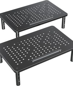 ELIVED 2 Pack Monitor Stand Riser – 3 Height Adjustable Monitor Stand for Laptop, Computer, PC, Printer, Mesh Metal Monitor Riser for Desktop Organizer.